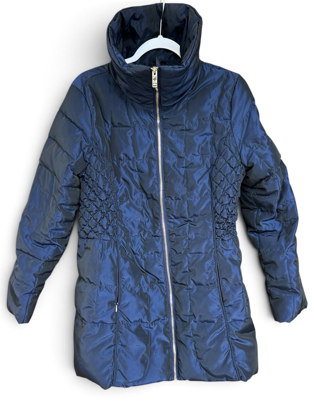 Versace 19V69 Italia Navy Blue Puffer Coat Gold Logo Women’s S